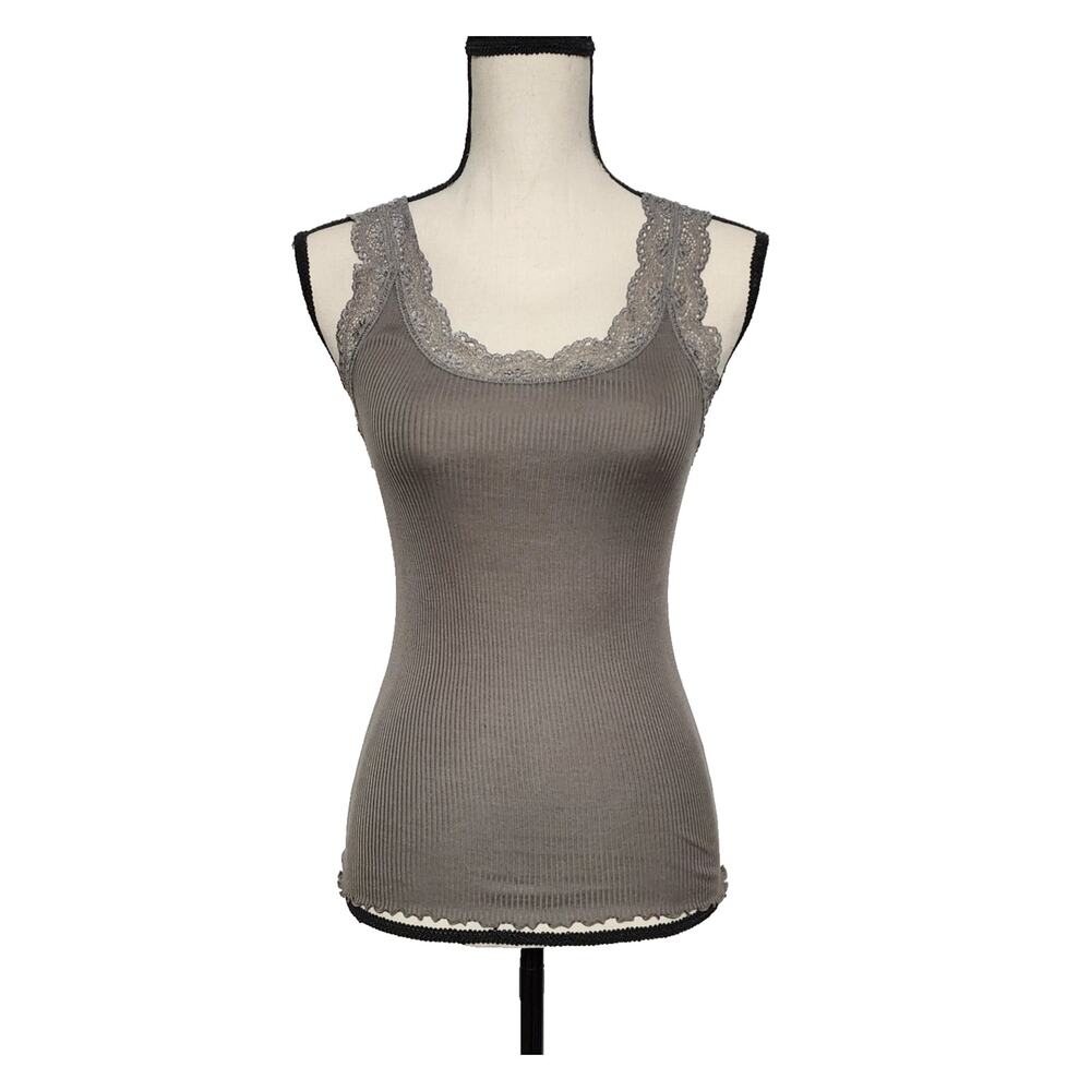 Banana Republic Y2K Ribbed Lace Lettuce Hem Tank Top Size Sm Long Fit Classic